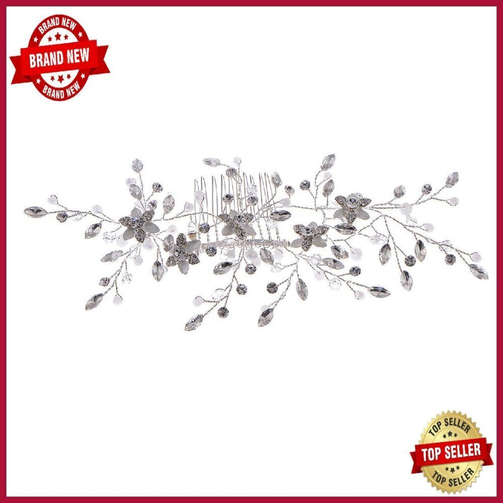 Silver Rhinestone Floral Hair Comb for Bridal Prom Special Occasions